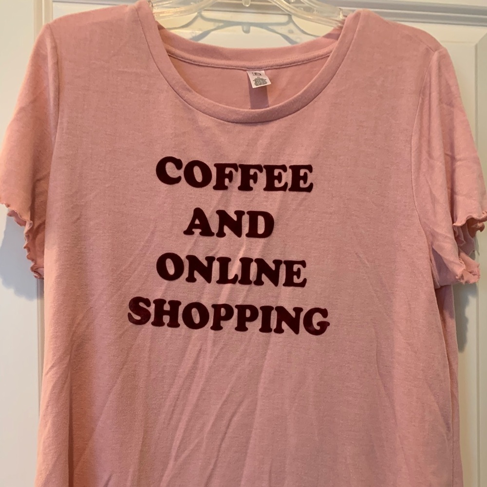 Coffee and Online Shopping message lounge shirt.